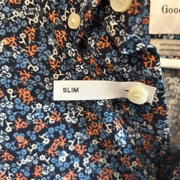NWT Slim Fit Small Goodfellow & Co Blue Floral Button Down Long Sleeve Shirt - Picture 3 of 6